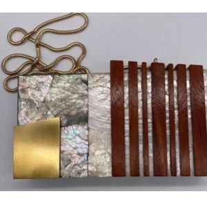 MELE + MARIE "Eva" Art deco mixed media box clutch shoulder bag shell wood metal